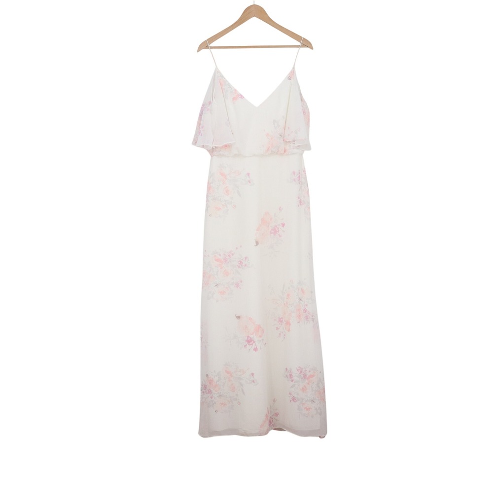 After Six Dress Womens 10 6781 Spring Fling White Floral Lux Chiffon Excellent